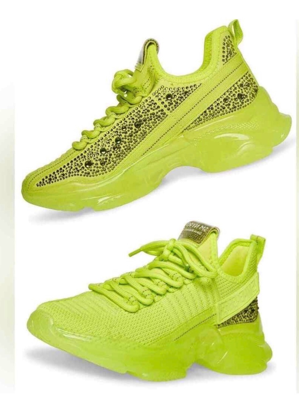 Steve Madden Neon Lime Crystal-Embellished Chunky Sneakers for Women